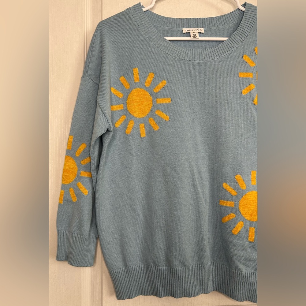 Tribal Jeans Sz S Tide Blue Crew Neck Sunshine 3/4 Sleeve Sweater NWT $108 - Picture 4 of 10
